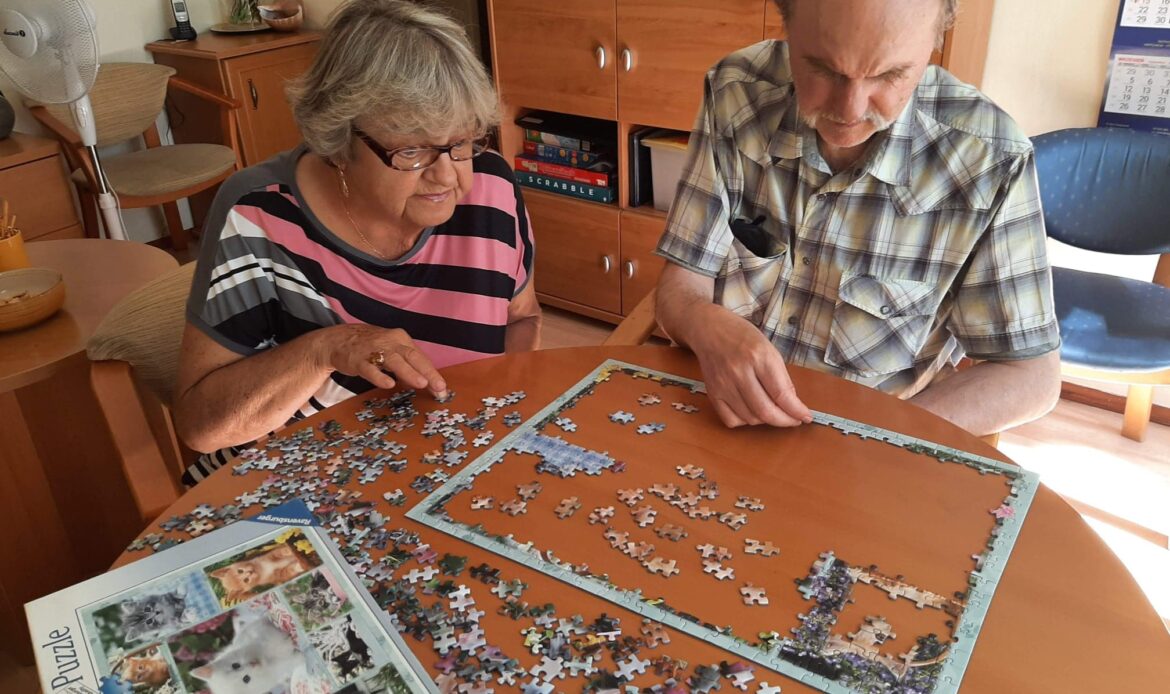 Dorośli układają puzzle